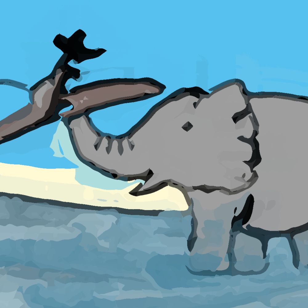 elephant airlifting the rat and its boat