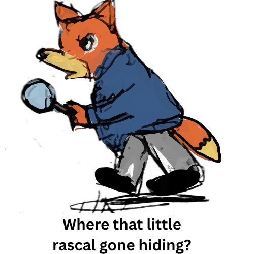 the fox with a magnifying glass on his hand walking