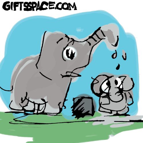 mother elephant bathing its babe