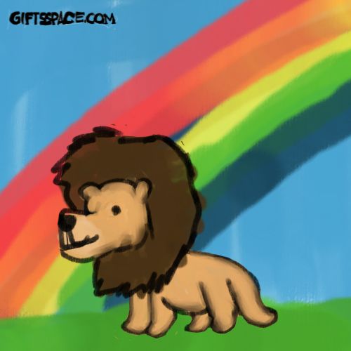 lion seeing the rainbow