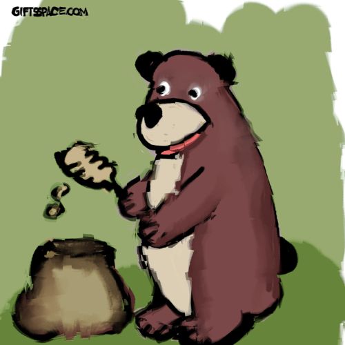 The honey vendor bear is selling honey