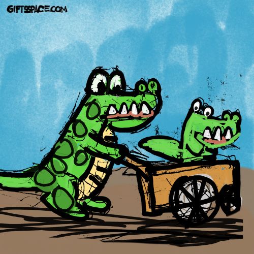 Crocmotherz mother is taking her son for a picnic