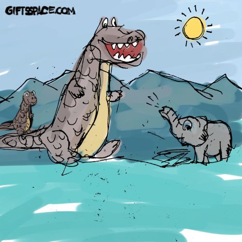 Dinosaur family and the elephant illustration
