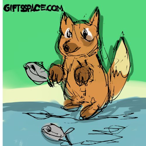 Fox catching fish