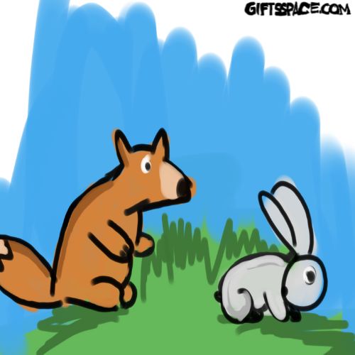 a fox silently following a rabbit