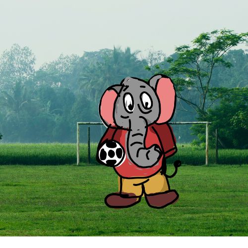 Elephant securing the goalpost holding a football