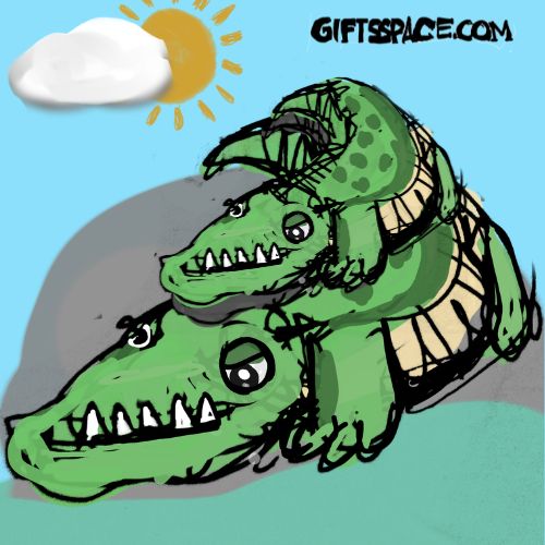 mother crocodile is taking her dear baby on its back illustration for children