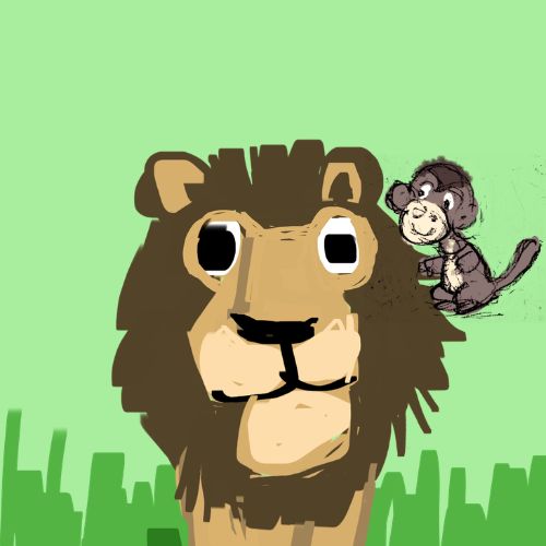 a monkey on a lion