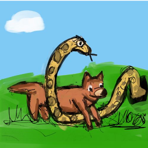 The snake wrapped around the fox illustration for children