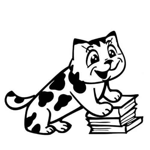 Cartoon of a cat and his books
