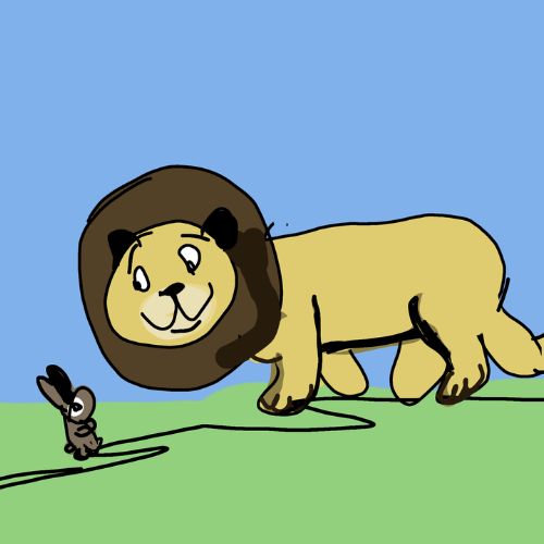 Bunny and the lion talking illustration