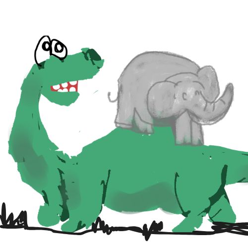 a dinosaur and an elephant on it s back