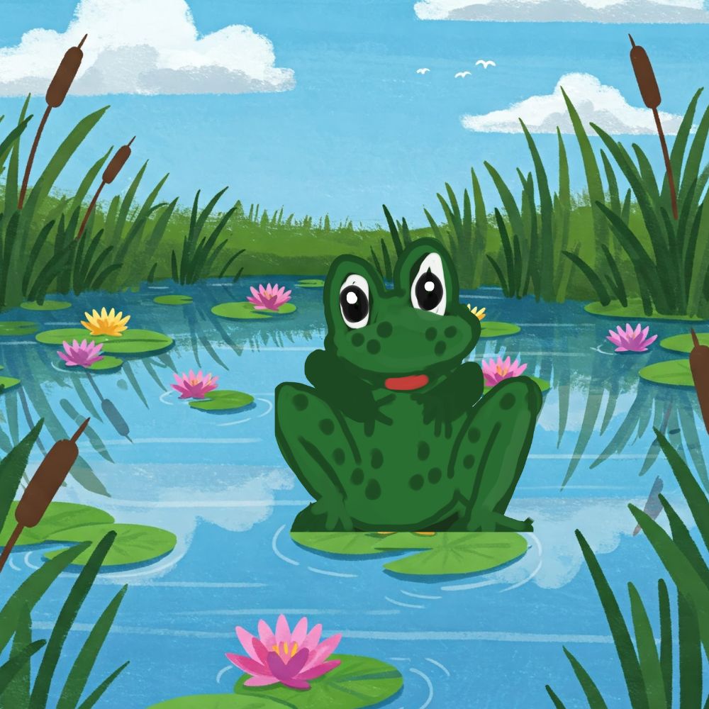 smiling frog in the pond