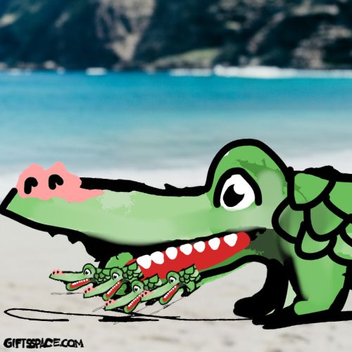 crocodile babies coming out of their mom