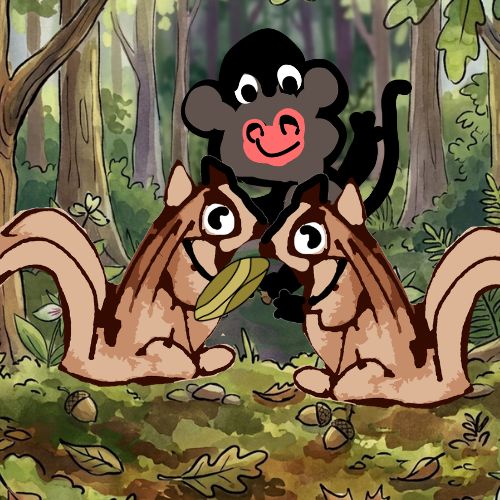 two squirrels and a monkey arguing