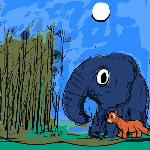 elephant and the fox near the sugarcane farm