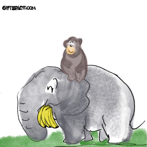 elephant and the monkey with bananas.