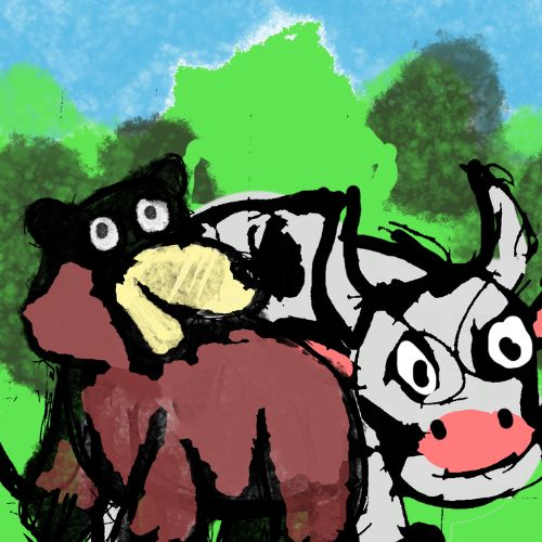 bear and the cow cartoon illustration