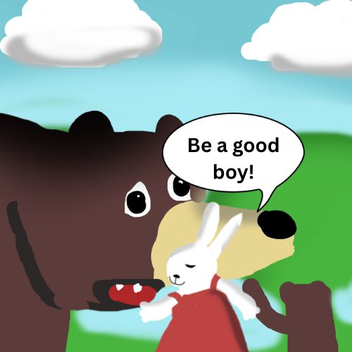 Cartoon of a bunny and a bear.