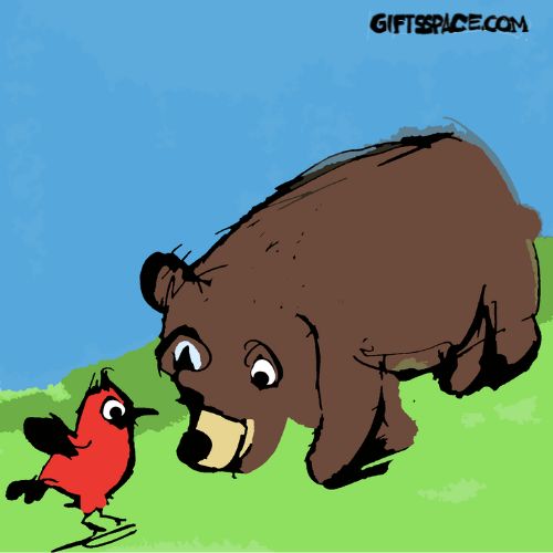 bear and the bird in a meadow