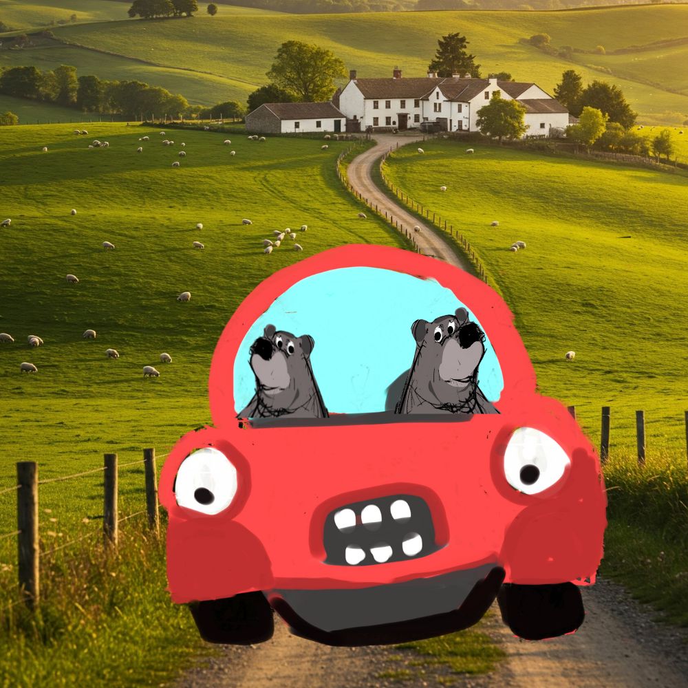 two bears in the car