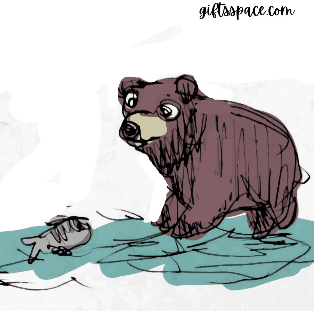 cartoon of a bear ready to catch a fish