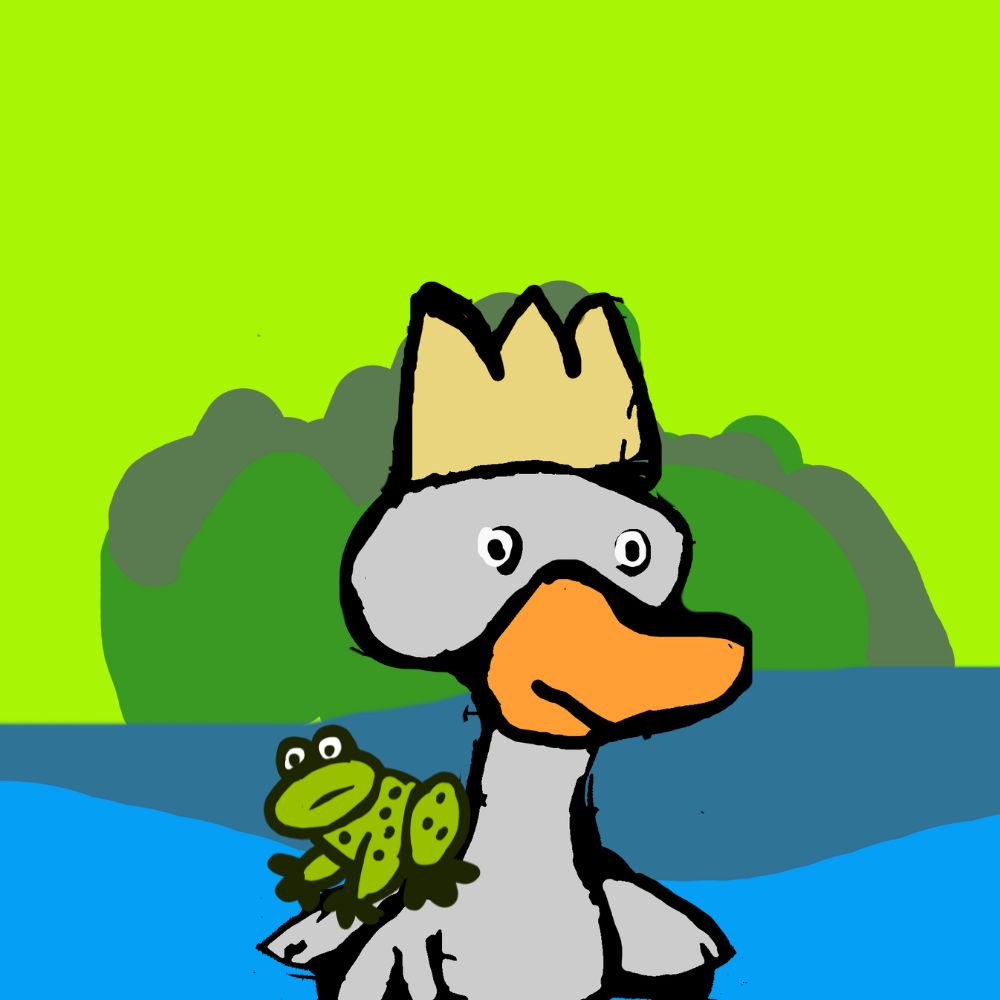a frog travelling on a duclking