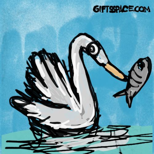 Swan holding a fish in its beak