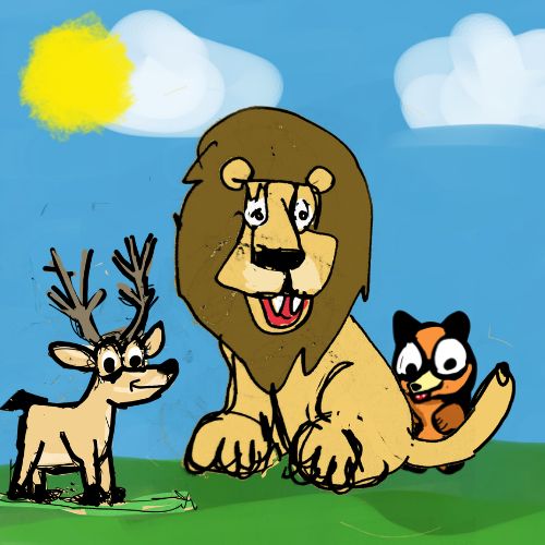 lion,deer and a fox