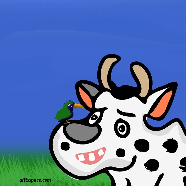 Cow and the bird cartoon