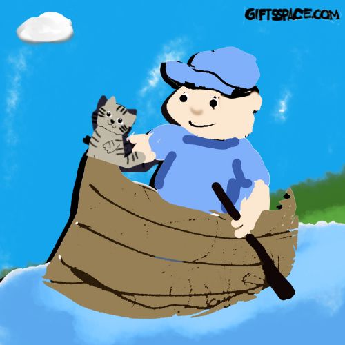 boy and a kitten in he boat
