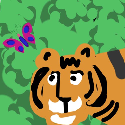 The tiger and the butterfly cartoon illustration