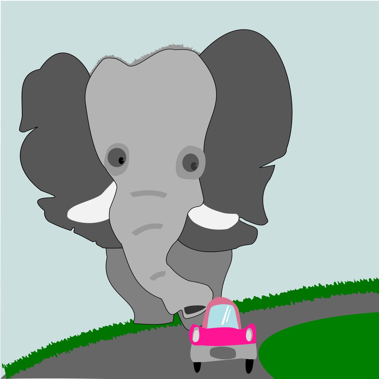elephant and the pink car