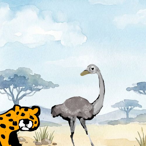 cheetah and ostrich illustration of desert