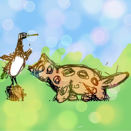 a bird singing and a cat staring at it illustration for children