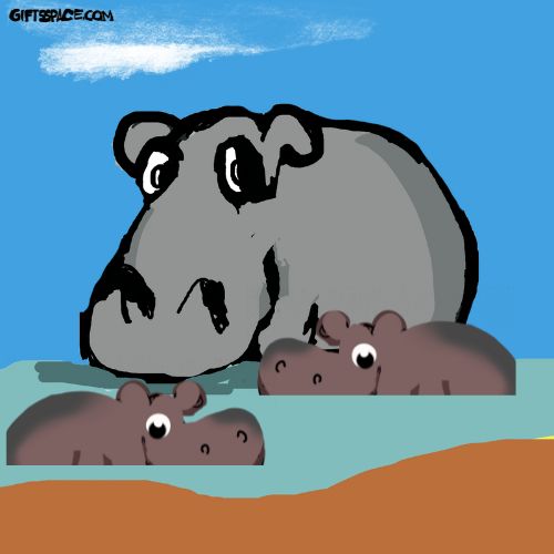 hippo family in the pool