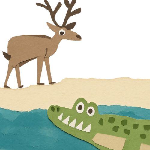crocodile is hiding in the water waiting for the deer