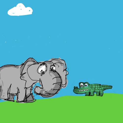 illustration of an elephant and the monkey meets in a meadow