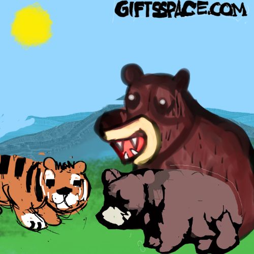 mother bear and its cub with a tiger cub illustration for children