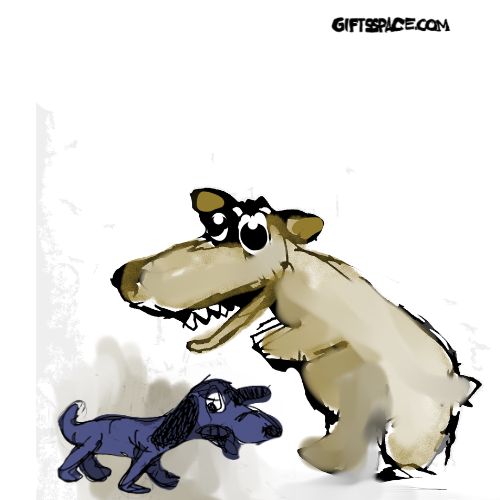dog is embarrassed to see the bear.