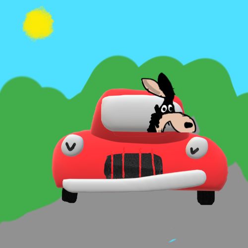Donkey in a car.