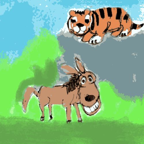 tiger staring at the donkey