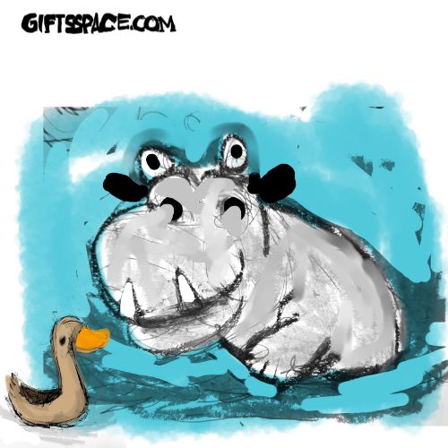Friendly hippo and the duck