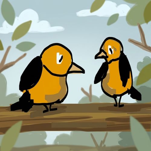 illustration of two birds sitting on a tree branch