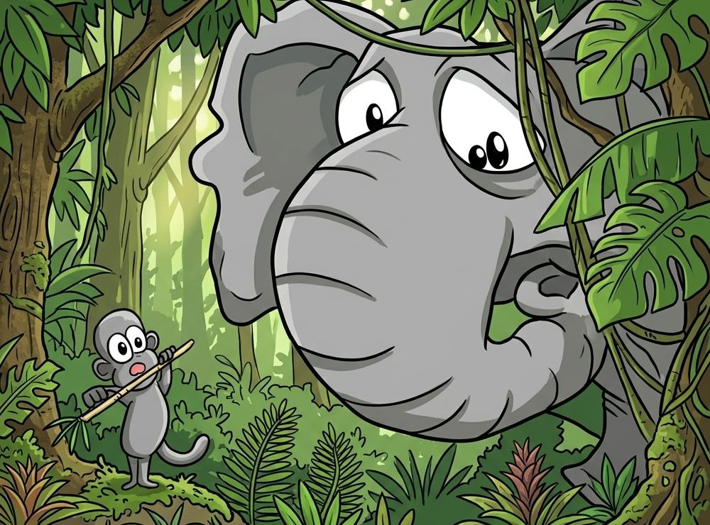 monkey and the elephant on a sugarcane