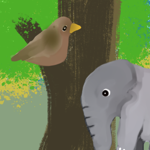 elephant and the bird on the tree