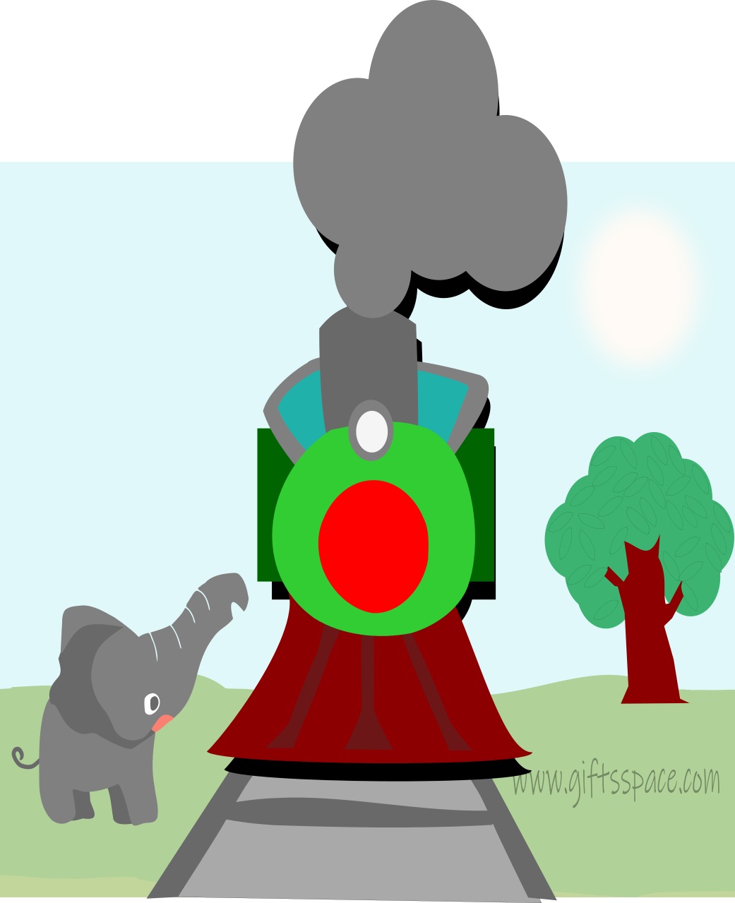 elephant greets the little train