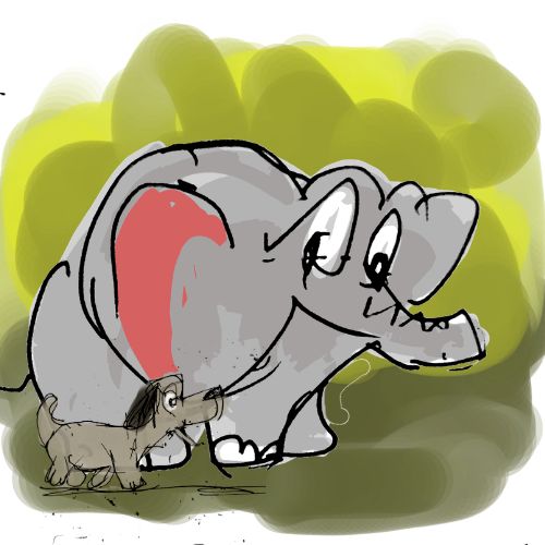 elephant and the dog illustration for children