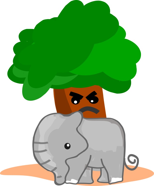 baby elephant rubbing a tree cartoon
