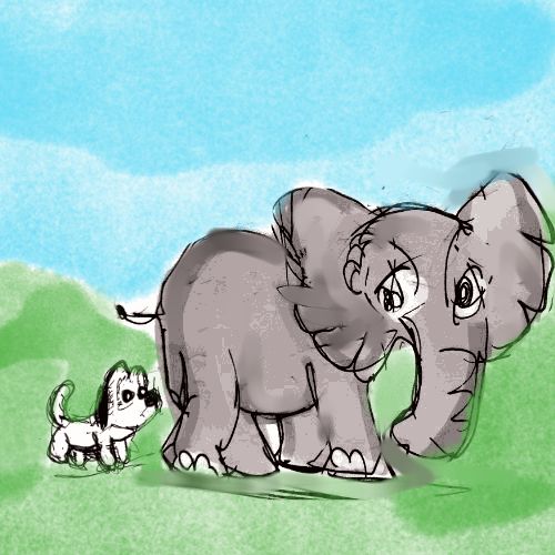Elephant running from the dog